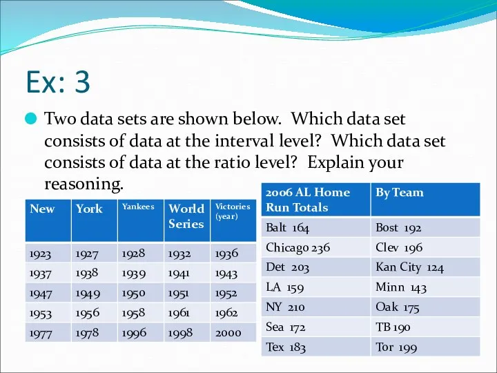 Ex: 3 Two data sets are shown below. Which data