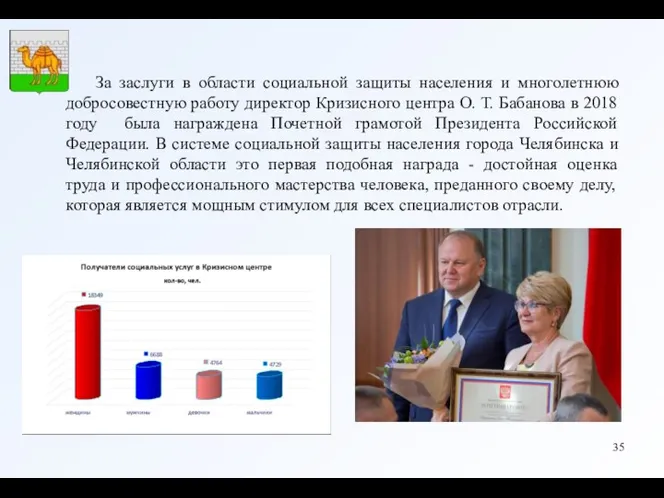 За заслуги в области социальной защиты населения и многолетнюю добросовестную