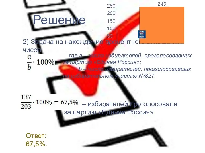 Решение 2) Задача на нахождение процентного отношения чисел где a