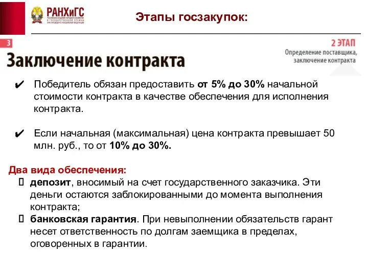 Этапы госзакупок: Победитель обязан предоставить от 5% до 30% начальной