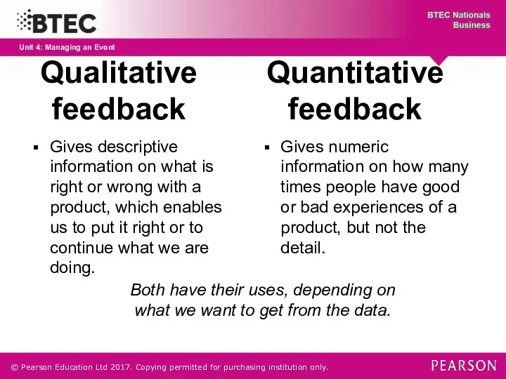 Qualitative feedback Gives descriptive information on what is right or