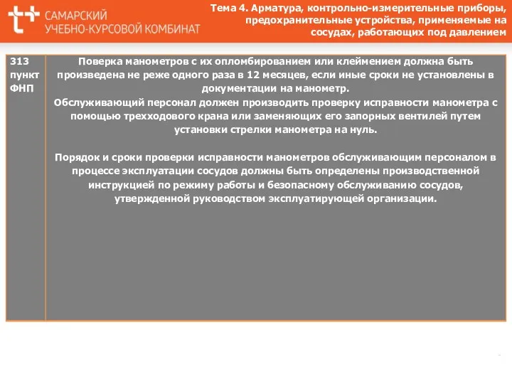 Тема 4. Арматура, контрольно-измерительные приборы, предохранительные устройства, применяемые на сосудах, работающих под давлением