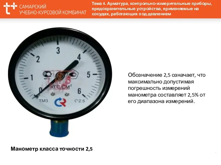 Манометр класса точности 2,5 Обозначение 2,5 означает, что максимально допустимая