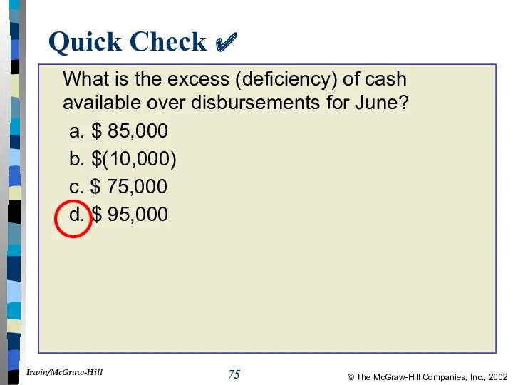 Quick Check ✔ What is the excess (deficiency) of cash