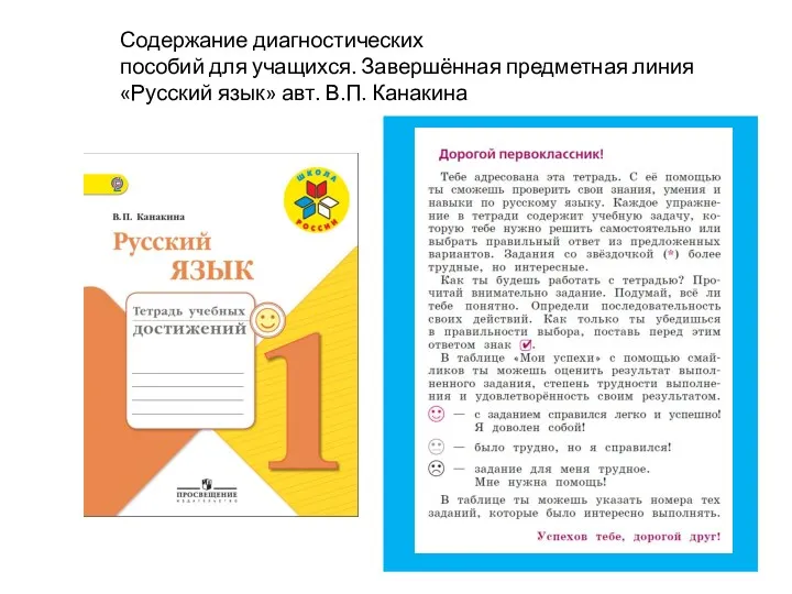 Содержание диагностических пособий для учащихся. Завершённая предметная линия «Русский язык» авт. В.П. Канакина