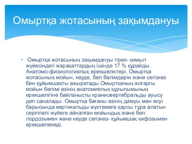 Омыртқа жотасының зақымдануы тірек- қимыл жүйесіндегі жарақаттардың ішінде 17 %