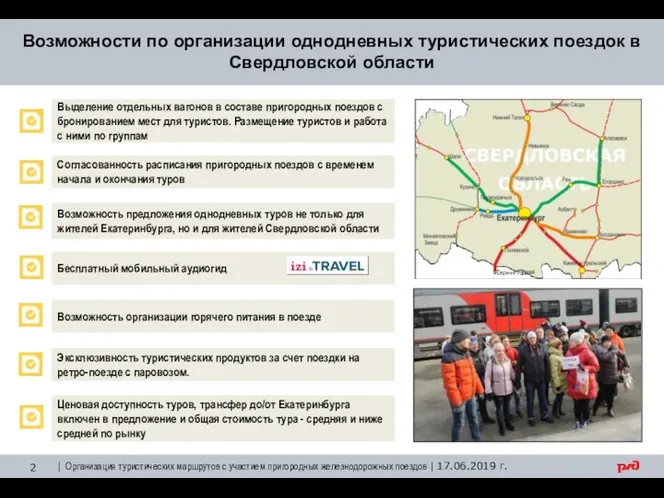 Возможности по организации однодневных туристических поездок в Свердловской области Выделение отдельных вагонов в