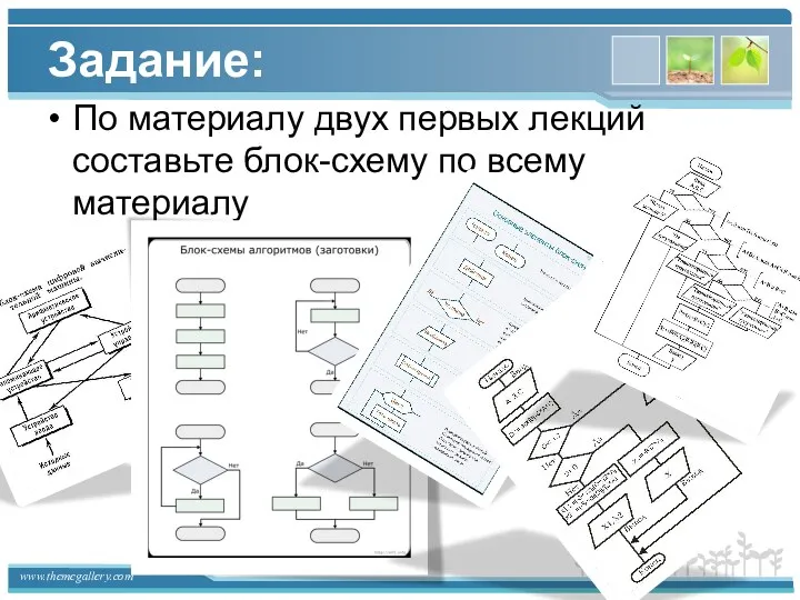 Задание: По материалу двух первых лекций составьте блок-схему по всему материалу