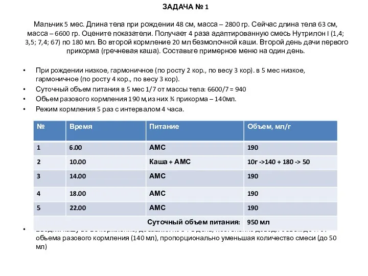 ЗАДАЧА № 1 Мальчик 5 мес. Длина тела при рождении