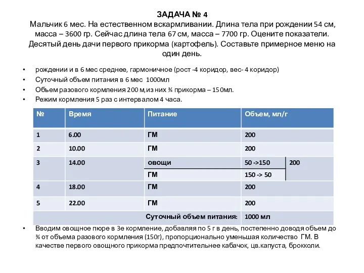 ЗАДАЧА № 4 Мальчик 6 мес. На естественном вскармливании. Длина