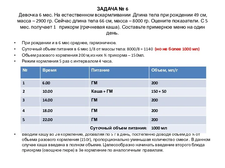 ЗАДАЧА № 6 Девочка 6 мес. На естественном вскармливании .Длина