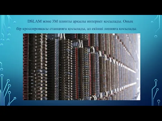 DSLAM және 3М плинты арқылы интернет қосылады. Оның бір кроссировкасы станцияға қосылады, ал екінші линияға қосылады.