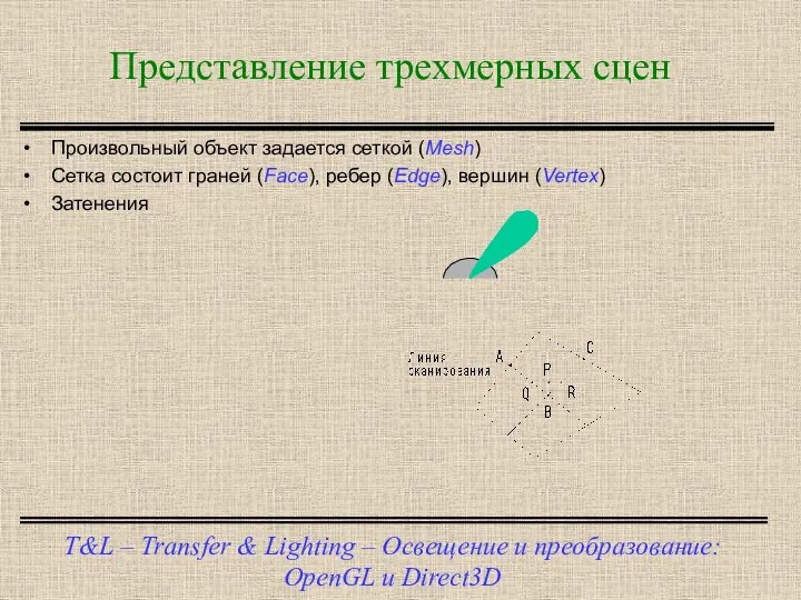 Представление трехмерных сцен T&L – Transfer & Lighting – Освещение и преобразование: OpenGL
