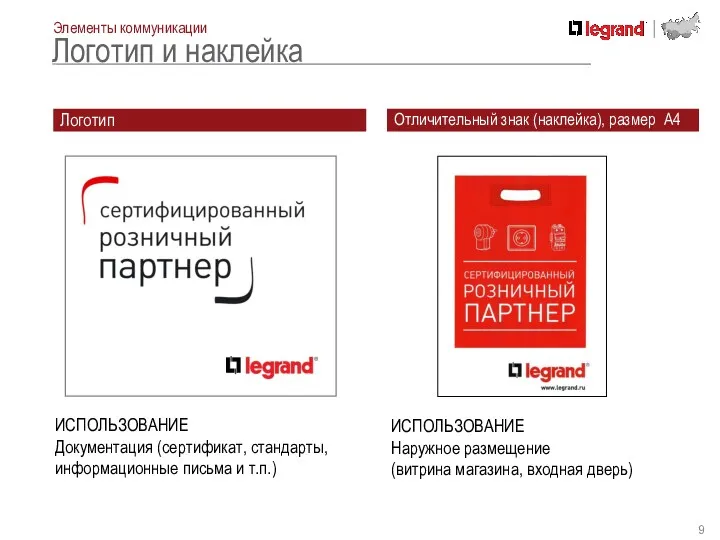 Элементы коммуникации Логотип и наклейка Логотип Отличительный знак (наклейка), размер