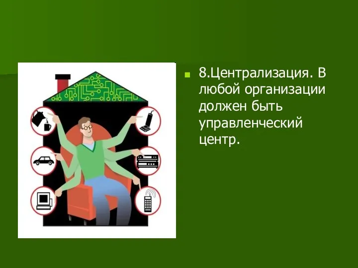 8.Централизация. В любой организации должен быть управленческий центр.