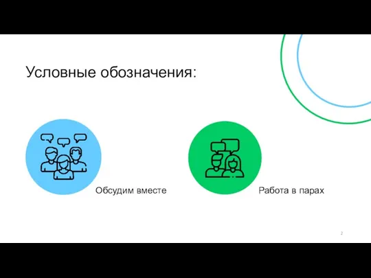 Условные обозначения: Обсудим вместе Работа в парах