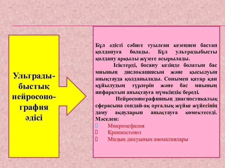 Ультрады-быстық нейросоно-графия әдісі Бұл әдісті сәбиге туылған кезеңнен бастап қолдануға