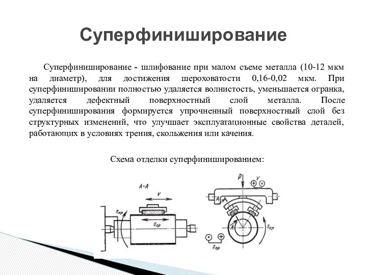 Суперфиниширование - шлифование при малом съеме металла (10-12 мкм на