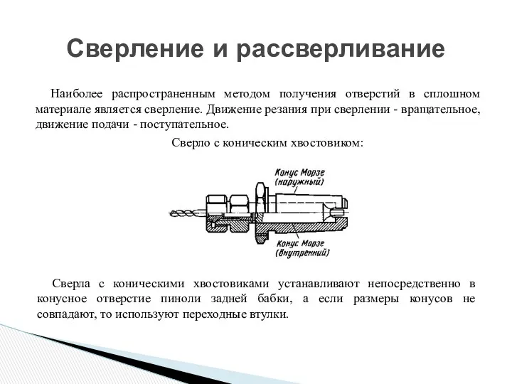 Наиболее распространенным методом получения отверстий в сплошном материале является сверление.