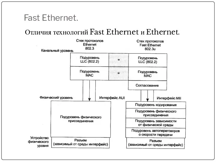 Fast Ethernet. Отличия технологий Fast Ethernet и Ethernet.