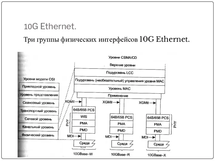 10G Ethernet. Три группы физических интерфейсов 10G Ethernet.