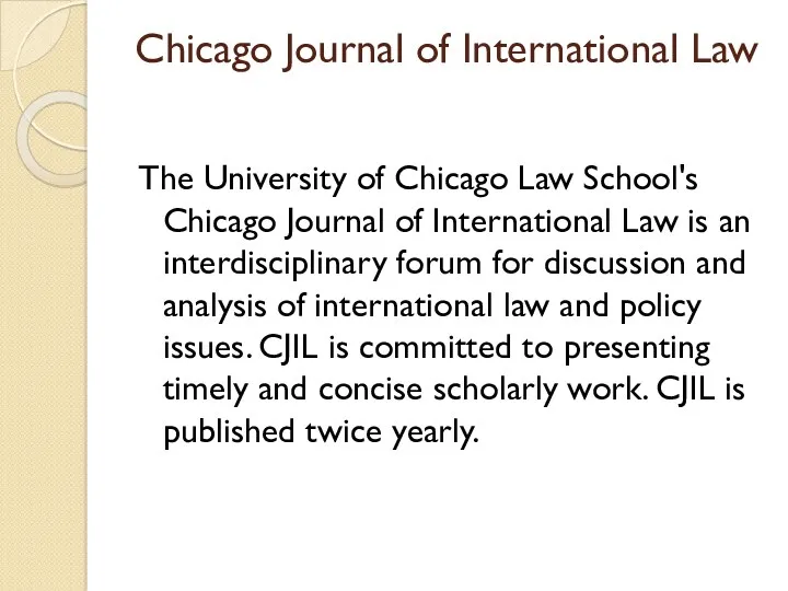 Chicago Journal of International Law The University of Chicago Law