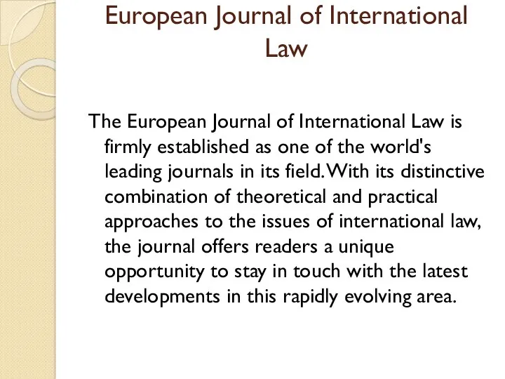 European Journal of International Law The European Journal of International