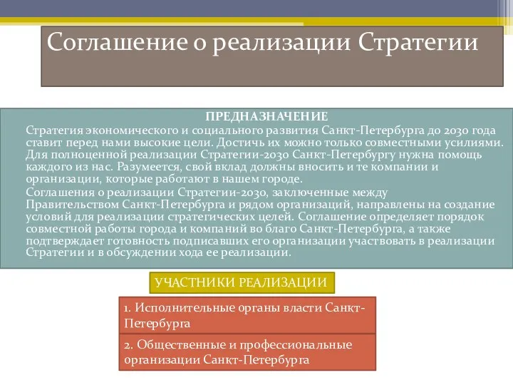 Соглашение о реализации Стратегии ПРЕДНАЗНАЧЕНИЕ Стратегия экономического и социального развития