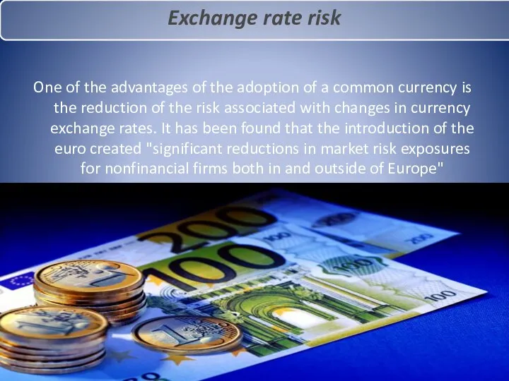 Exchange rate risk One of the advantages of the adoption