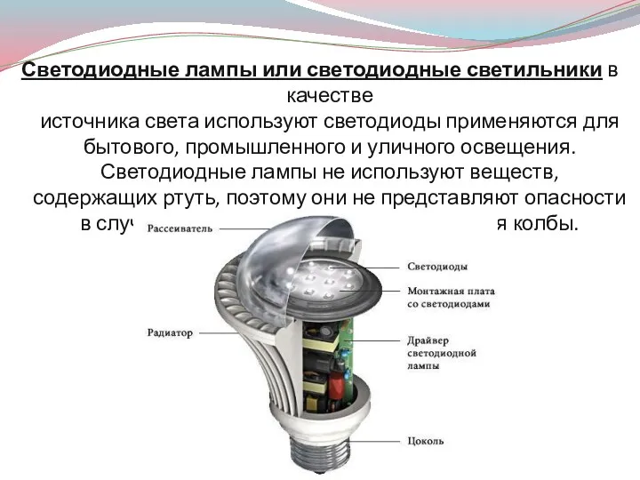 Светодиодные лампы или светодиодные светильники в качестве источника света используют