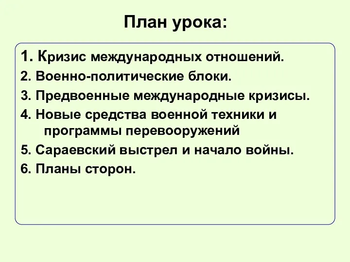 План урока: 1. Кризис международных отношений. 2. Военно-политические блоки. 3.