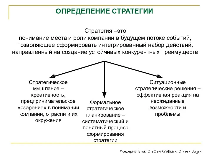 Стратегия –это понимание места и роли компании в будущем потоке