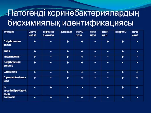 Патогенді коринебактериялардың биохимиялық идентификациясы