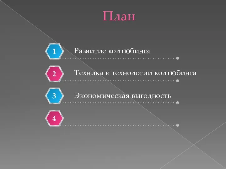 План Развитие колтюбинга 1 Экономическая выгодность 2 3 Техника и технологии колтюбинга 4