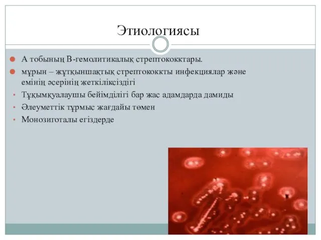 Этиологиясы А тобының В-гемолитикалық стрептококктары. мұрын – жұтқыншақтық стрептококкты инфекциялар