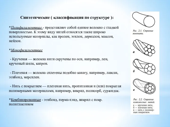 Синтетические ( классификация по структуре ): *Полифиламентные - представляет собой