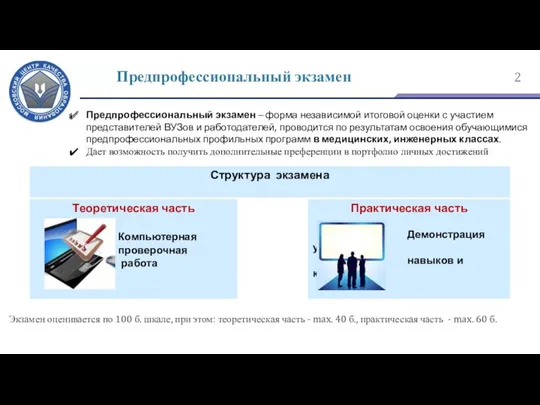 Предпрофессиональный экзамен Предпрофессиональный экзамен – форма независимой итоговой оценки с