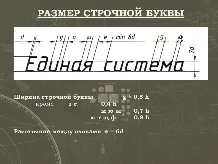 РАЗМЕР СТРОЧНОЙ БУКВЫ Ширина строчной буквы g = 0,5 h