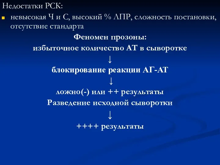 Недостатки РСК: невысокая Ч и С, высокий % ЛПР, сложность