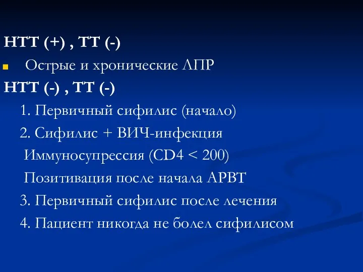 НТТ (+) , ТТ (-) Острые и хронические ЛПР НТТ