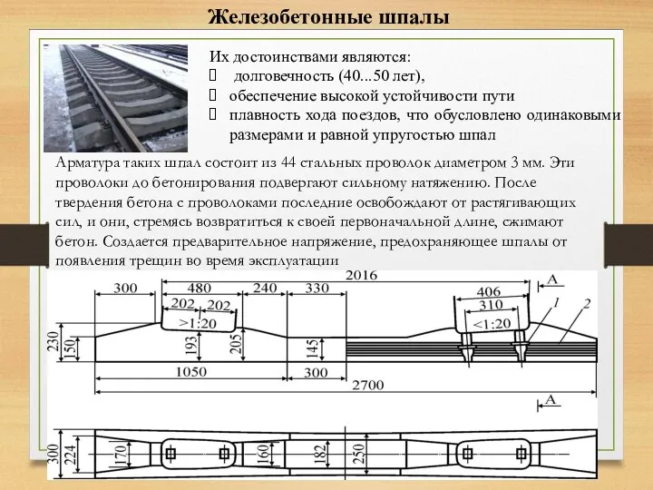 Арматура таких шпал состоит из 44 стальных проволок диаметром 3