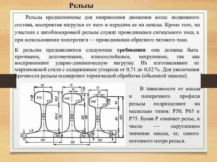 Рельсы Рельсы предназначены для направления движения колес подвижного состава, восприятия