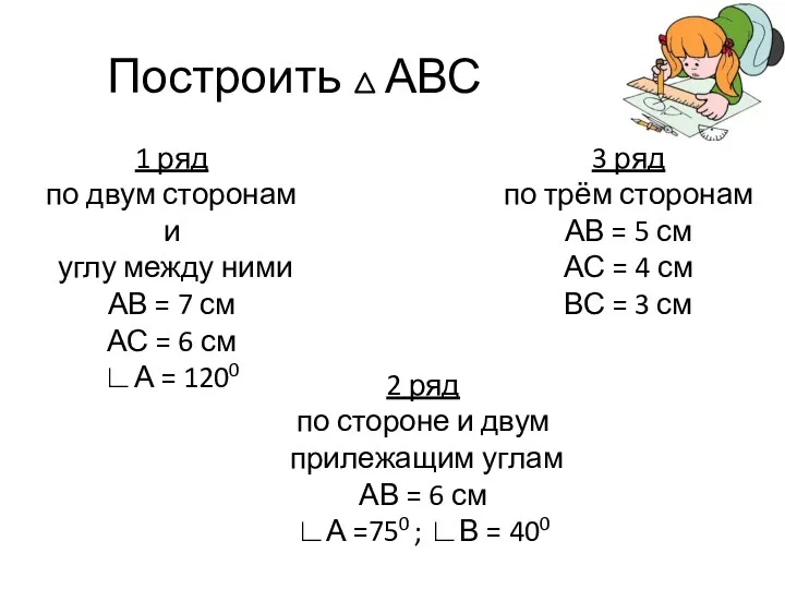 Построить АВС 1 ряд по двум сторонам и углу между