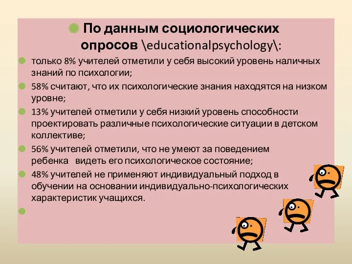 По данным социологических опросов \educationalpsychology\: только 8% учителей отметили у