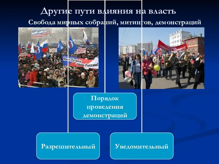 Другие пути влияния на власть Свобода мирных собраний, митингов, демонстраций