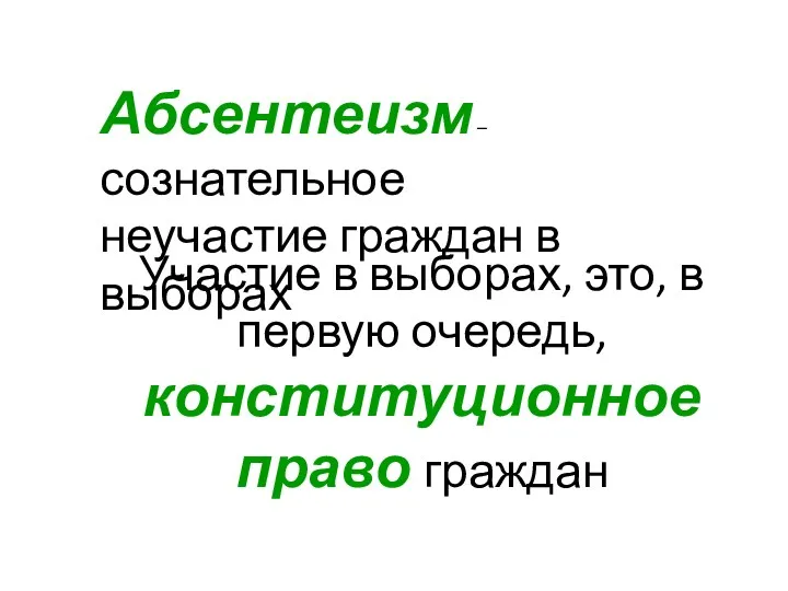 Абсентеизм – сознательное неучастие граждан в выборах Участие в выборах,