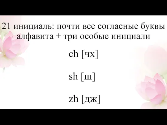 21 инициаль: почти все согласные буквы алфавита + три особые