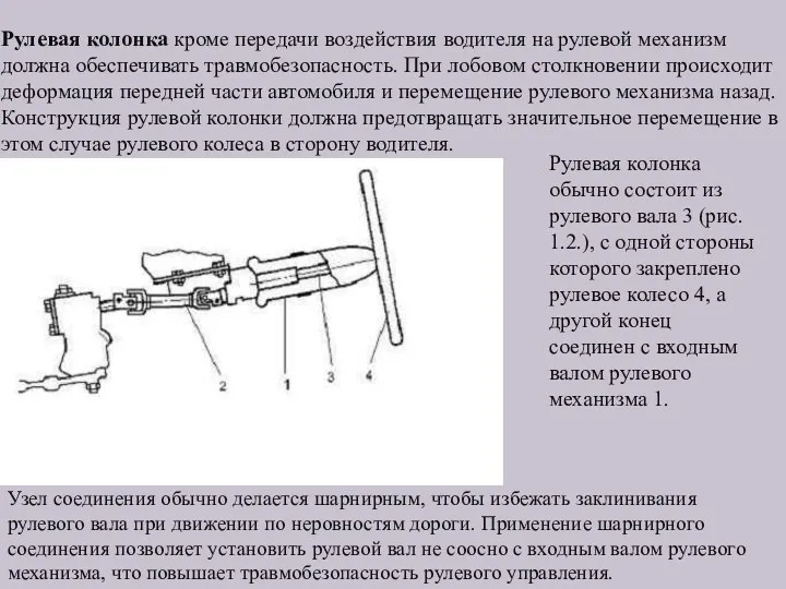 Рулевая колонка кроме передачи воздействия водителя на рулевой механизм должна