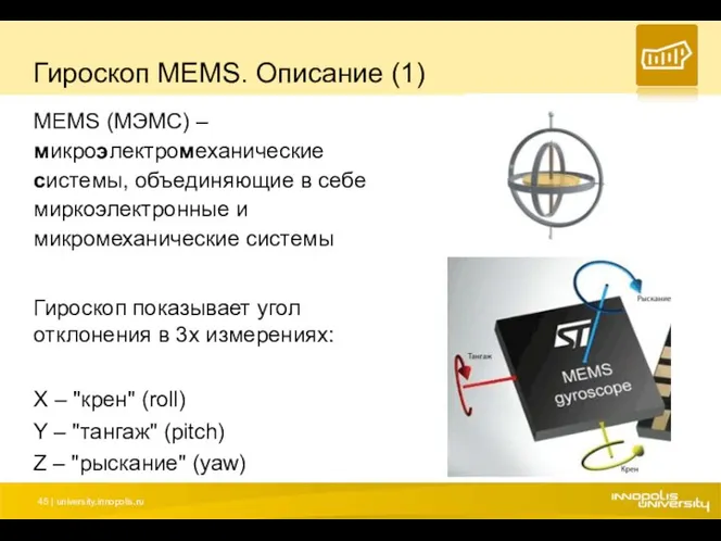 Гироскоп MEMS. Описание (1) MEMS (МЭМС) – микроэлектромеханические системы, объединяющие