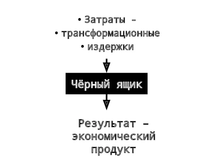 Затраты - трансформационные издержки Чёрный ящик Результат – экономический продукт